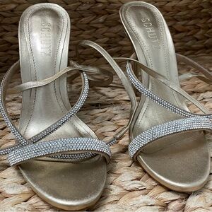 Schutz Gold‎ Glam Crystal Heels Leather Womens 7B